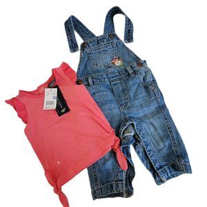 Old Navy Overalls and US Polo Peach Top Set Girls 6-12 Mos LH8128